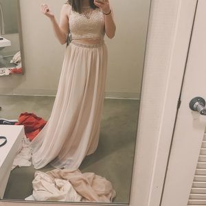 baby pink 2 piece prom dress